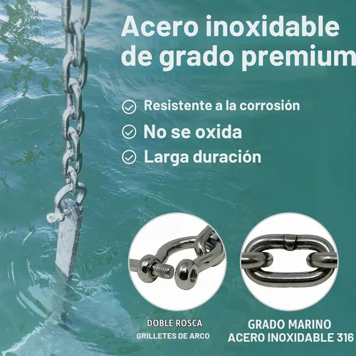 Vista 3 de Cadena de anclaje de acero inoxidable, cadena de anclaje de barco, cadenas de anclaje para barcos, cadena de ancla inoxidable, extremos de enlace