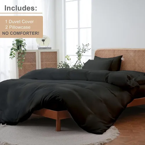 Vista 2 de ARlinen Juego de funda de edredón de tamaño matrimonial, 100% algodón egipcio, juego de ropa de cama de 3 piezas con cierre de cremallera, incluye 1