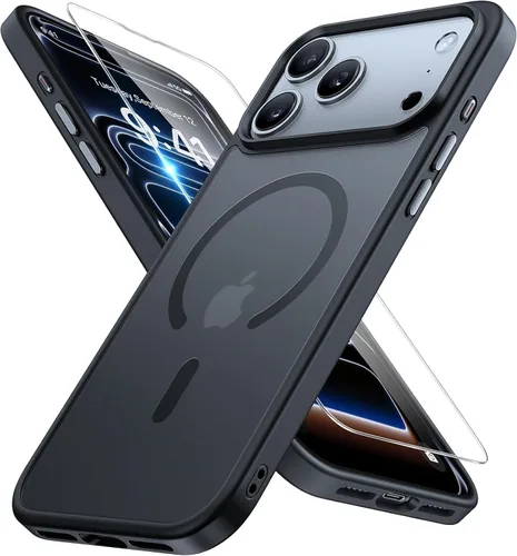 Vista 133 de Miracase - Funda magnética para iPhone 13 de 6.1 pulgadas (compatible con MagSafe) (con 2 protectores de pantalla), protección de grado militar Negro