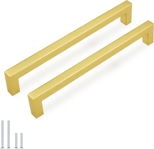 Vista 35 de Juego de manijas de puerta de acero inoxidable de 1/2 de ancho, esquinas cuadradas, para armario de cocina