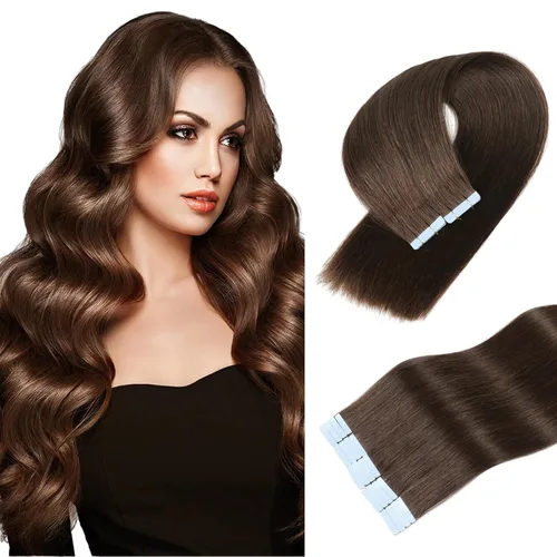 Vista 15 de Extensiones de cabello humano real con cinta, extensiones de cabello humano real de doble trama, extensiones de cabello humano lacio sin costuras