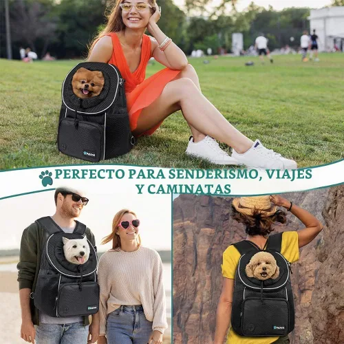 Vista 6 de PetAmi Mochila transportadora de pecho ajustable para perros y gatos, ventilada para senderismo, campamento y viajes, máximo 10 libras, negro