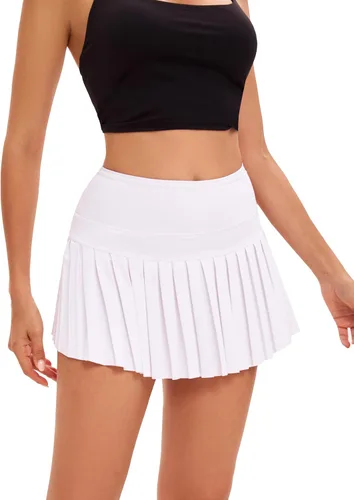 Vista 2 de Yknktstc Falda plisada de tenis para mujer con pantalones cortos, falda de golf de cintura alta, falda deportiva mini con bolsillos