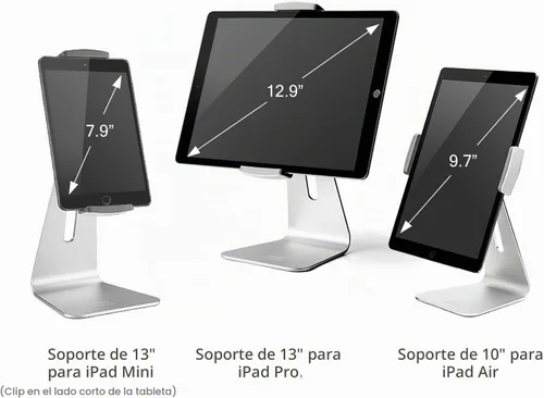 Vista 4 de Soporte para iPad Pro de rotación de 360°, aleación de aluminio, para iPad Pro de 7 a 13 pulgadas, iPad Air y iPad Mini Surface y Surface Pro
