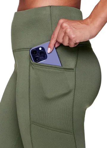 Vista 2 de Avalanche Leggings básicos de cintura alta con forro polar y bolsillos para mujer