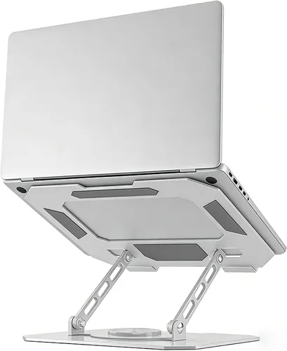 Vista 7 de Soporte ajustable para laptop para escritorio, elevador ergonómico giratorio de 360°, soporte plegable para computadora portátil compatible