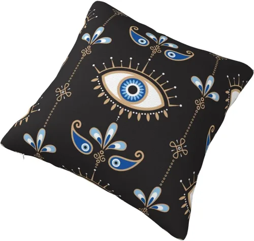 Vista 2 de Funda de almohada decorativa con símbolo oculto de mal de ojo, fundas de almohada cuadradas estándar para sofá, cama, 18 x 18 pulgadas