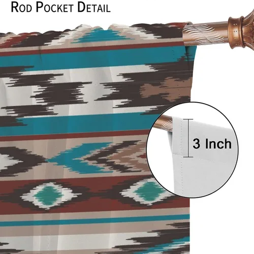 Vista 367 de Cortinas con patrón geométrico tribal, estilo suroeste, azteca, rústico, occidental, nativo americano, opacas, con bolsillo para barra, decoración