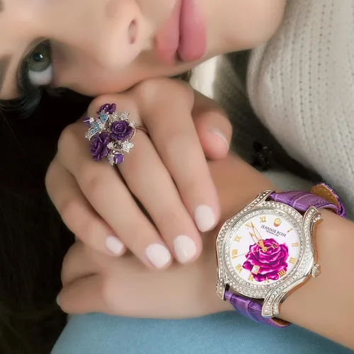 Vista 8 de Jeannie Rose "A Dozen Roses Watches Reloj analógico de 1.575in para mujer Morado sobre blanco A01, MoradoBlancoA01, Boost-your-confidence