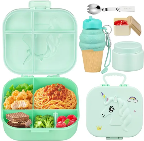 Vista 15 de Lonchera para niños con lonchera Bento con tarro de comida de 8 onzas, color negro