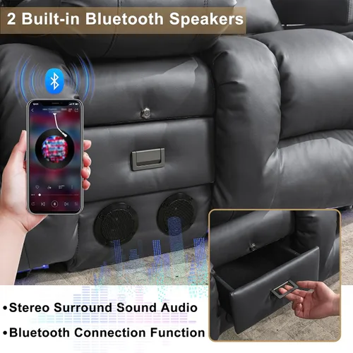 Vista 7 de URRED Sofá reclinable Power Loveseat con masaje y calor, gris ceniza