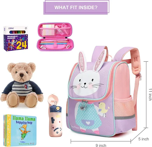 Vista 3 de Otbjmbx Linda mochila para niños pequeños, mochila casual para niñas, mini mochila escolar para bebés, niños y niñas de 1 a 5 años, Conejo, Mochilas
