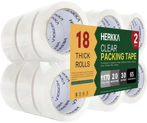 Vista 9 de HERKKA Cinta de embalaje transparente, 12 rollos de cinta de embalaje resistente para embalaje de envío, sellado en movimiento, cinta de embalaje