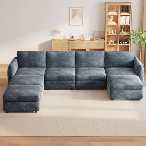 Vista 19 de Guyii Sofá Seccional de Terciopelo, Sofá Loveseat Moderno de Gran Tamaño con 2 Almohadas, Sofá Convertible de 81.88 pulgadas de Largo con Cojines