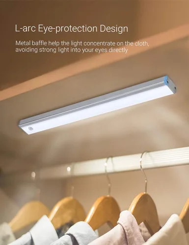 Vista 3 de Iluminación automática inalámbrica de 48 LED para gabinete de cocina, sensor de movimiento, luz recargable, luz de despensa, luces de armario a