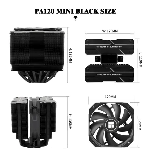 Vista 5 de Thermalright Peerless Assassin 120 Mini Negro Enfriador de CPU, 6 Tubos de Calor Tecnología AGHP, con Ventilador PWM de 120mm, Velocidad de 1500RPM
