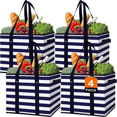 Vista 24 de WISELIFE Bolsas reutilizables para comestibles [2 unidades], bolsa grande para comestibles, resistente al agua, bolsa de compras plegable para ropa