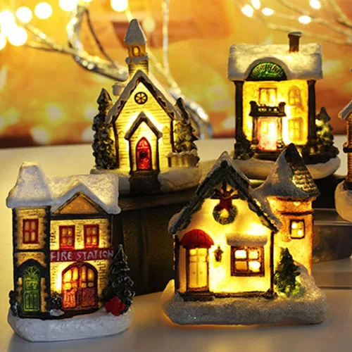 Vista 3 de Ochine Casa con luz de pueblo navideño, decoración navideña con luz LED, material de resina, edificios coleccionables de vacaciones