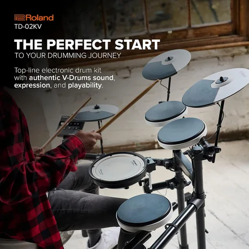 Vista 2 de Roland TD-02KV V-Drums Batería electrónica con capacidad de ejecución expresiva, características de reducción de ruido, redoblante con parche
