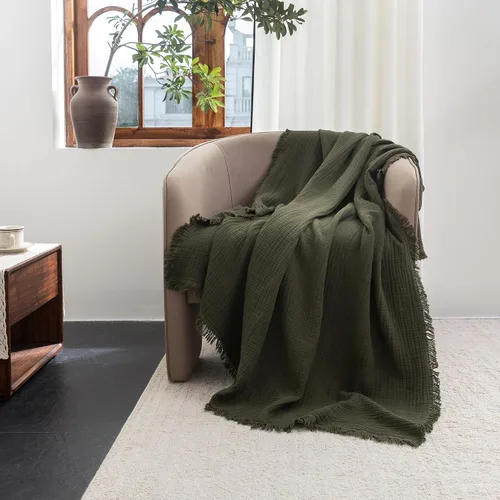 Vista 61 de FOSSA Manta de Muselina con Flecos - Gasa de Algodón 100% de 4 Capas Súper Suave y Transpirable - Manta Decorativa Ligera y Refrescante para Cama