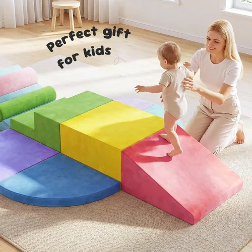 Vista 12 de Teckid Juguetes de escalada para niños pequeños, juego de 8 piezas de bloques de espuma suave para interiores, gateo seguro, escalada