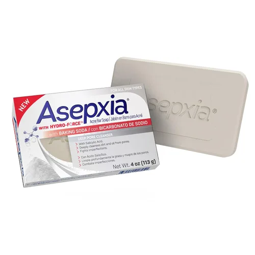 Vista 9 de Asepxia Jabón en barra para tratamiento del acné con bicarbonato de sodio, lavado facial, limpieza profunda, extractos naturales, uso diario suave
