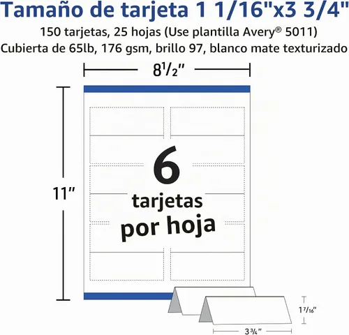Vista 5 de Avery – Tarjetas de lugar con relieve, color blanco. 1.43 x 3.75 pulgadas., Blanco