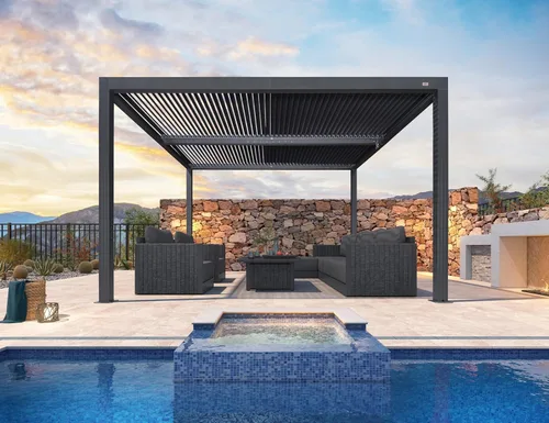 Vista 49 de PURPLE LEAF - Pérgola con listones de 10 x 12 pies, sistema de drenaje 94AS para patio, color gris Premium All-Aluminum Rustproof Build, Modern