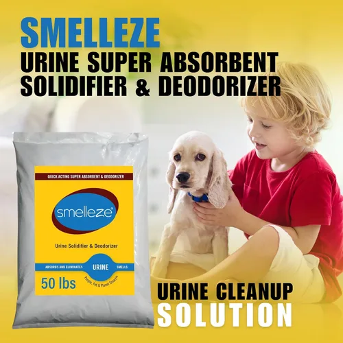 Vista 2 de SMELLEZE Orina Super Absorbente, Solidificador y Desodorizante: 50 lb. Polvo solidifica rápidamente la orina y la diarrea en el baño de mascotas