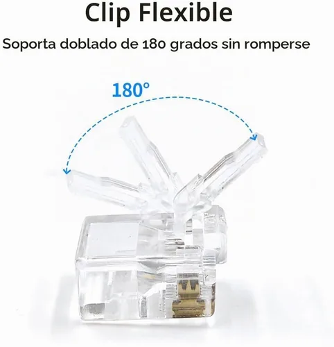 Vista 5 de Conectores de paso RJ11 6P4C (paquete de 100 piezas) Cable de línea telefónica Cable macho enchufe, AV00503