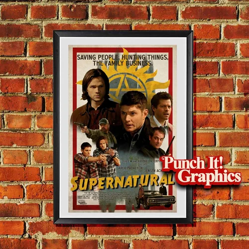 Vista 2 de Supernatural Winchester Brothers - Póster de película retro, regalo impreso, para el hogar, oficina, obras de arte, arte vintage para sala de estar