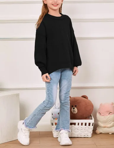 Vista 4 de Imily Bela Suéteres para niñas de gran tamaño, suéter grueso de moda con abertura lateral
