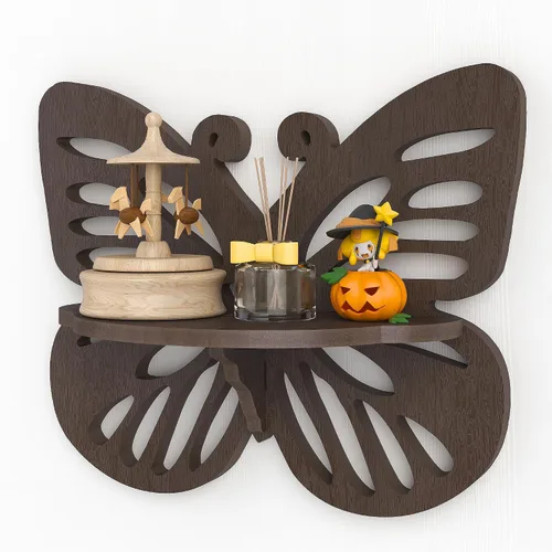 Vista 14 de Estante flotante Deor de pared con forma de mariposa, bonito estante de pared para habitación de niños, pequeño estante decorativo montado