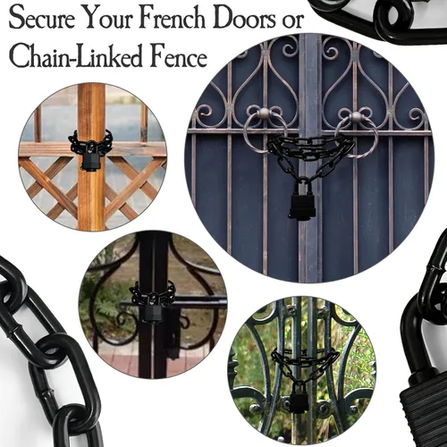 Vista 5 de Cerradura de cadena de seguridad, candado impermeable para exteriores con cadena, resistente a la intemperie con cadena para puerta, valla