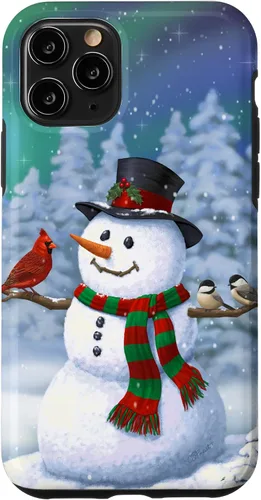 Vista 41 de Funda para iPhone 17 con diseño de muñeco de nieve y pájaros en invierno