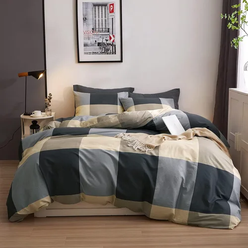 Vista 65 de VM VOUGEMARKET - Juego de funda de edredón a cuadros de tamaño individual XL, ropa de cama de color verde, gris y naranja, algodón lavado, con 2
