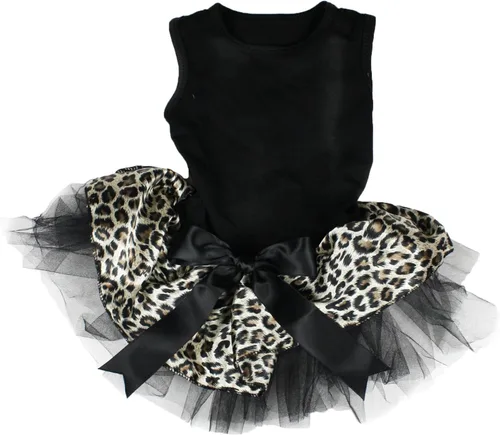 Vista 12 de Petitebella Vestido para perro cachorro con tema de leopardo liso (leopardo negro/beige, talla XS)