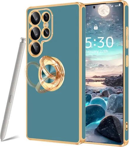 Vista 26 de Fingic Compatible con Samsung Galaxy S22 Funda con Soporte de Anillo, [Soporte de Anillo Giratorio 360° Magnético con Kickstand][Borde Dorado