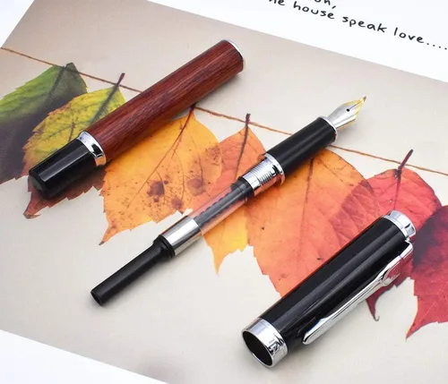 Vista 3 de Jinhao Nature - Pluma estilográfica de madera de rosa doblada (fina a ancha), pluma Fude para caligrafía, dibujo artístico y escritura a mano Rosa