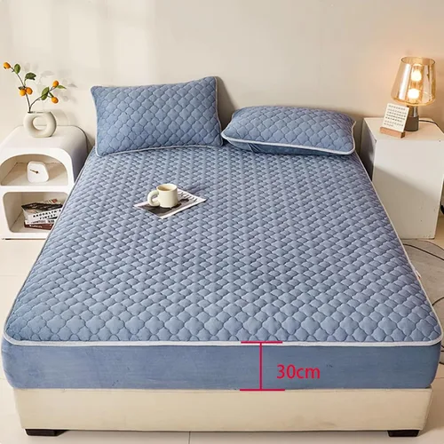 Vista 2 de FCLDESHOP Se adapta perfectamente a colchones, sábanas bajeras de franela de color sólido grueso para otoño e invierno, protector de colchón
