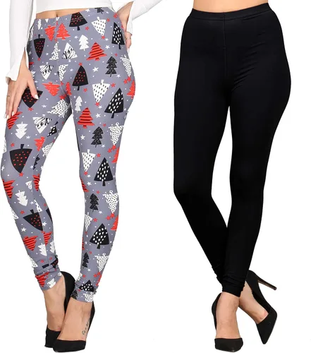 Vista 24 de Lildy - Leggings súper suaves lisas e impresas para mujer, elásticas sin transparencias Rayas negras y rojas/paquete de dos negras