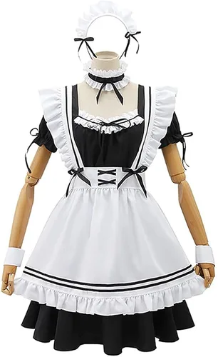 Vista 3 de IOPBOT Vestido clásico de sirvienta de anime japonés para mujer, con calcetines