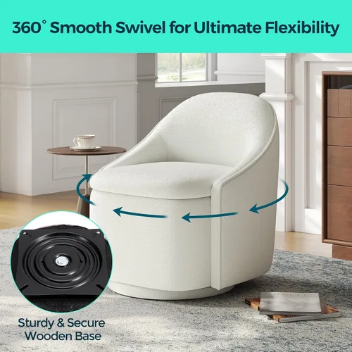 Vista 4 de LINSY Silla Giratoria de Acento con Almacenamiento, Cómodas Sillas de Barril de Chenilla, Pequeño Sillón Moderno Giratorio de 360 Grados para Sala