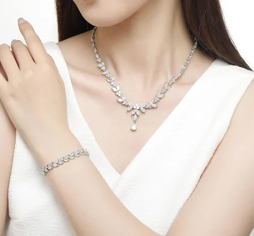 Vista 5 de Wedding Jewelry Set for Bride Bridal Jewelry Set for Wedding Cubic Zirconia Necklace Earrings Bracelet Sets for Bride Silver Jewelry Set for Women