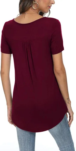 Vista 3 de POPYOUNG - Blusa de verano casual de manga corta para mujer, camiseta estilo túnica, con botones, suelta