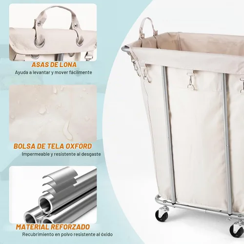 Vista 3 de PLKOW Cesta de lavandería con ruedas de 120L, color beige Beige-120L