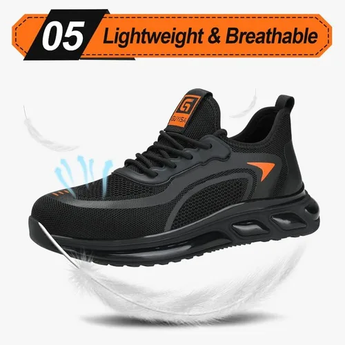 Vista 6 de Zapatos deportivos con punta de acero para hombre, zapatos ligeros para hombre, zapatos de trabajo cómodos, zapatos de seguridad con amortiguación