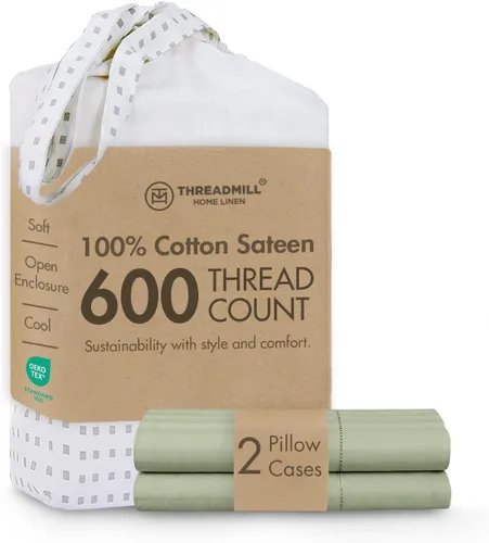 Vista 18 de Threadmill Home Linen Fundas de Almohada Estándar - 100% Algodón Natural 600 Número de Hilos, Juego de 2 Fundas de Almohada Damasco Gris Oscuro