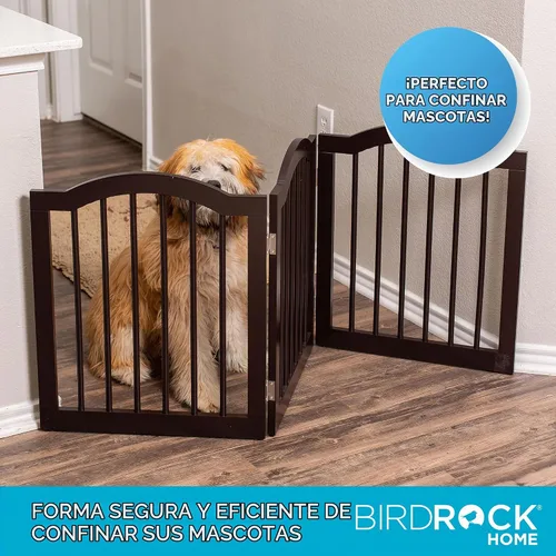 Vista 5 de INTERNET'S BEST Puerta para perros con parte superior arqueada, 3 paneles, barrera de madera para mascotas de 24 pulgadas de alto para perros