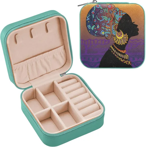 Vista 2 de Joyero de viaje pequeño pequeño organizador de joyas para anillos, aretes, collares, niñas, mujeres, hombres, mujeres afroamericanas